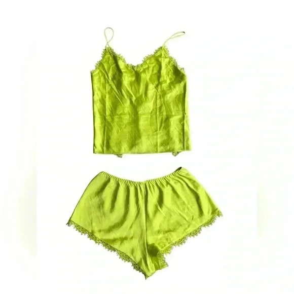 New with Tags Victoria Secret Satin and Lace Cami Set Lime Citron Yellow Small - Picture 1 of 9